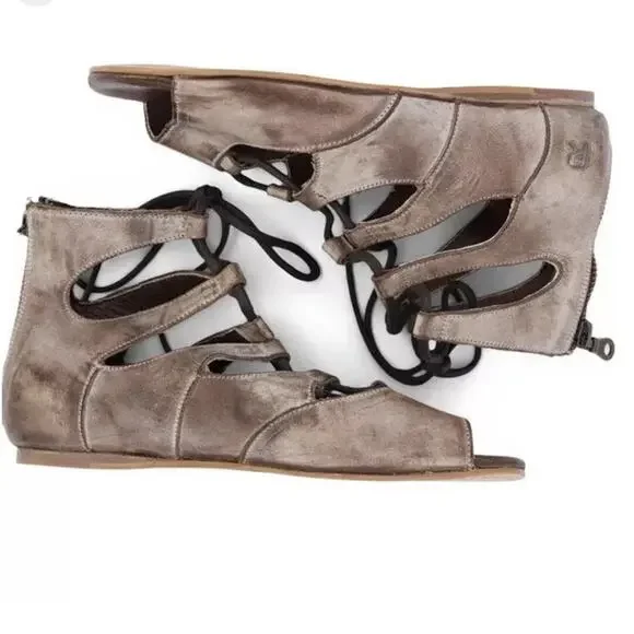 NEW ROAN BED STU Gladiator Sandals Distressed Taupe Leather Womens Size 6.5 - Picture 4 of 8